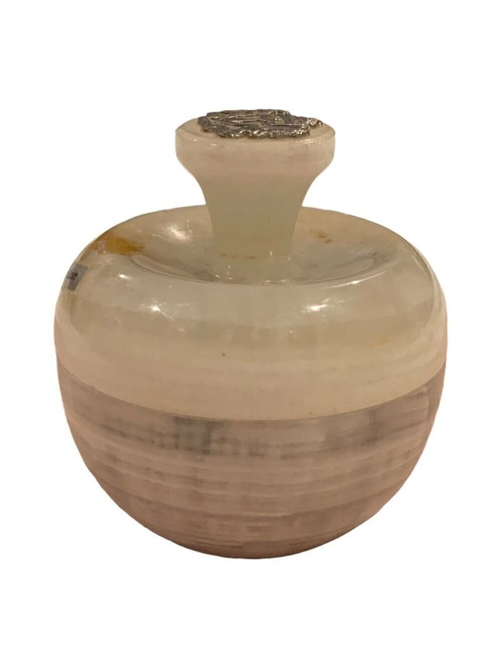 Onyx Trinket Dish Paperweight Jar With Carved Handle Lid Light Honey Round READ